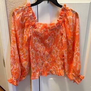 Pink Lily Vibrant Orange Floral Blouse